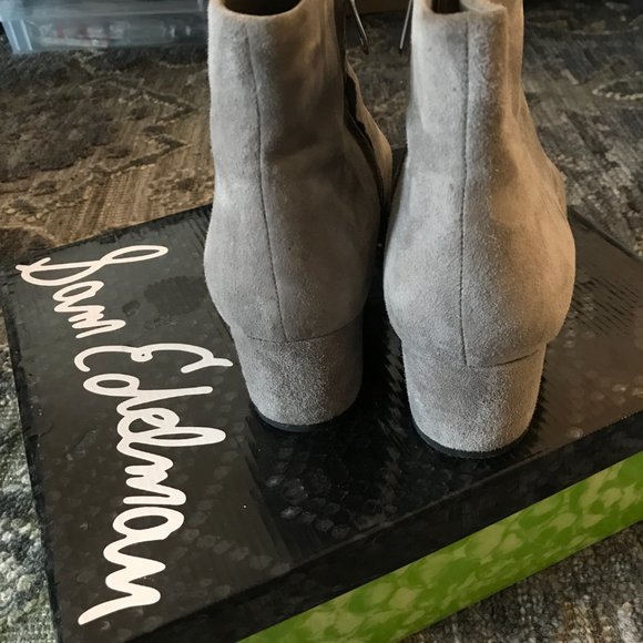 Sam Edelman Edith Grey Suede Block Heel Booties - Picture 13 of 13